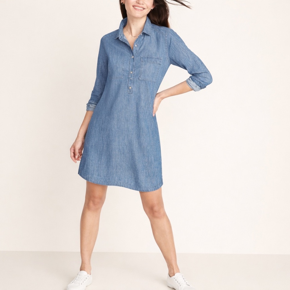 Old Navy Blue Chambray Shirt Dress